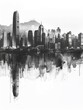 Simplified architectural silhouette of Hong Kong's skyline, rendered in black and white for a modern look.