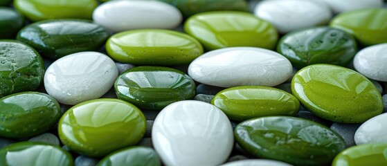 Wall Mural - Close-up of green and white pebbles