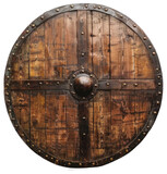 Fototapeta  - Wooden Viking shield on transparent PNG background.