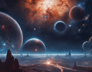 Wall Mural - Universal Tableau: Planets, Nebulae, and Galaxies
