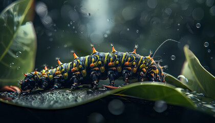 Wall Mural - A colorful bug is sitting on a leaf in a pond