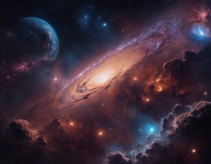 Wall Mural - Galactic Vista: Planets with Nebulae and Remote Galaxies