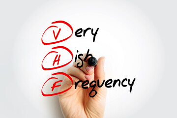 Aufkleber - vhf - very high frequency acronym, technology concept background