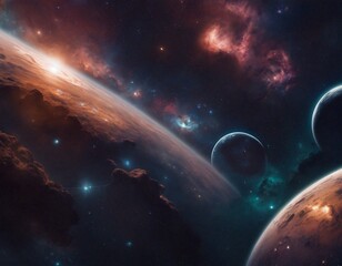 Wall Mural - Planetary Display with Nebulae and Distant Galaxies in Space