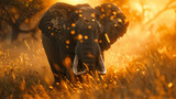 Fototapeta  - Elephant roaming open range. African safari. Savannah. Wildlife, habitat, nature reserve. 