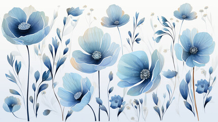 Wall Mural - Elegant Blue Anemone Flowers Art Illustration