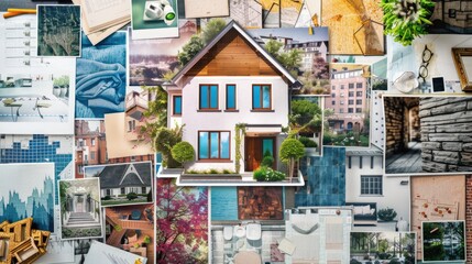 Wall Mural - A collage of images of houses and buildings with a house in the middle