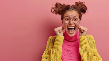 Wall Mural - Excited female feeling euphoric celebrating online win success achievement result, young woman happy about good email news, motivated by great offer or new opportunity, passed exam, got a job.