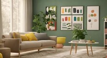 3d View Of Living Room With Blank Poster Mockup