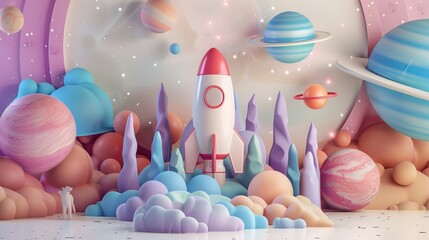 Poster - Construct an abstract 3D composition with cute space-themed elements  AI generated illustration