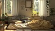 © ArtStage - D render of a cozy bedroom filled with plush pillows  AI generated illustration