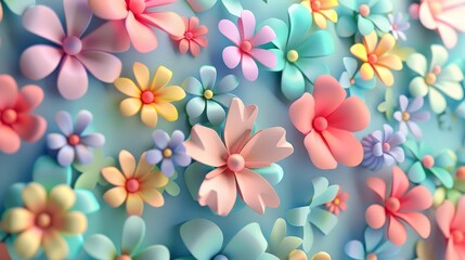 Fototapete - Develop a 3D abstract pattern with cute floral motifs  AI generated illustration