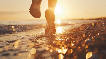 Canvas Print - A person walking on the beach at sunset