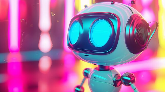 Generate a 3D render of a cute robot in Memphis style  AI generated illustration