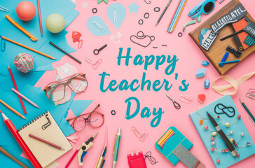 Happy Teacher's Day Layout Design with volume paper Letters. Card, Invitation, or Greeting Template