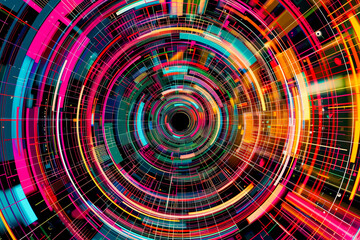 Wall Mural - Abstract speed movement circle lines glitch effect colorful for background in concept technology, cyber, science