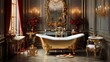 © Ps_Studio21 - Opulent bathroom with gold accents, ornate mirrors, and a classic clawfoot tub, set against richly textured walls for a regal feel.