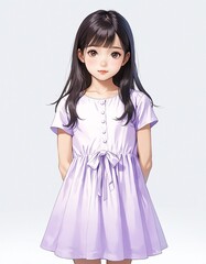 Wall Mural - girl in cute purple dress on plain wjite background from Generative AI