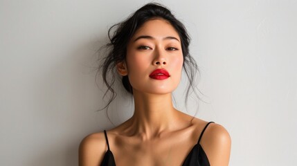 Sticker - A asian woman with red lipstick and a black dress