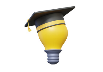 Poster - Light bulb icon with Graduation cap mockup on isolated transparent background. leadership imagination design vision successful congratulation cartoon style. 3d render illustration