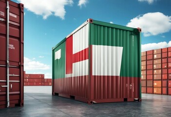 Wall Mural - 'container cargo italy 3d flag sky blue illustration us american national export import transportation delivery business good concept three-dimensional background rendering'