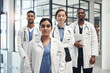 © peopleimages.com - Serious, people or doctors in hospital portrait together for healthcare, wellness and solidarity. Clinic, surgeons or physicians in group for medical advice, teamwork or collaboration in medicine