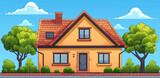 Fototapeta Uliczki - Flat vector isolated illustration of a cute house. Illustration should depict a charming and cozy facade.