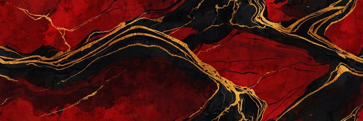 Poster - red black gradient luxury marble texture with gold linings background from Generative AI