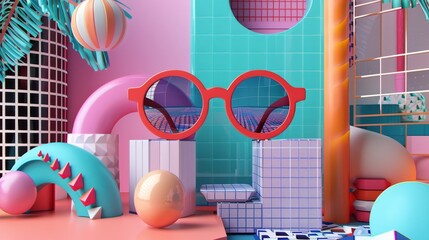Poster - Memphis icons reimagined in a playful 3D style  AI generated illustration