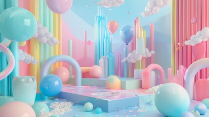 Poster - Pastel neon colored 3D render that is full of whimsy  AI generated illustration
