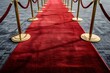 Red carpet with golden barriers and ropes for VIPs at events. Concept Event Planning, VIP Experiences, Red Carpet Entrance, Luxury Events, Celebrity Guests