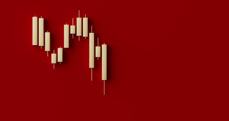 Fototapete - 4k Resolution Video: Golden Trading Financial Candlesticks Pattern Chart appear on a red background with Alpha Mate