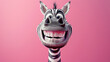 © Jane_S - Caricature very big toothy wide of smiling Zebra, zebra with white smile looking at camera on pink background