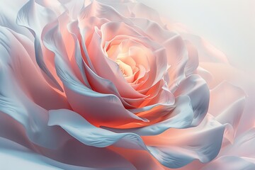 Sticker - A 3D rendering of a delicate pastel rose, with soft petals gently unfurling