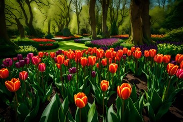 Wall Mural - red tulips in the garden