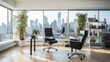 b'Modern office interior with city view'