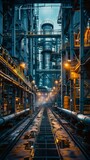 Fototapeta Nowy Jork - b'The intricate network of pipes and platforms in an industrial setting'