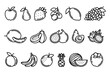 An original vector set of icons on the theme of vegetables, fruits and berries.