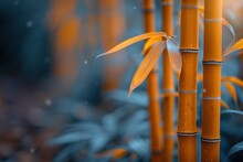 Detailed View Of A Bamboo Tree With Bright Yellow Leaves