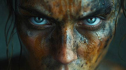 Angry look of a woman with blue eyes and angry expression 