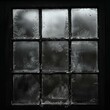 b'Black and white photo of a window with frosted glass'