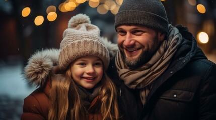 Wall Mural - b'Father and daughter in winter clothes'