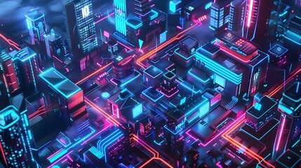 Isometric Nightscape: A Vivid and Immersive 3D Cityscape for Sci-fi Enthusiasts