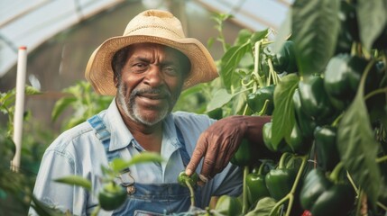 Canvas Print - A Smiling Farmer in Greenhouse