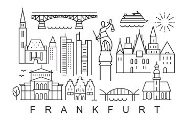 Wall Mural - city of Frankfurt in outline style on white