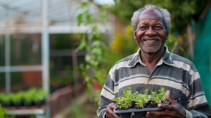 Poster - A Joyful Senior with Seedlings