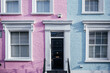 Pastel Pink and Blue Painted Townhouse Facade