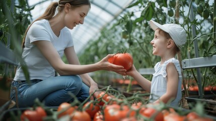 Poster - Mother and Child Harvesting Tomatoes