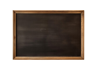 Blank blackboard in wooden frame isolated on transparent background, cut out or PNG