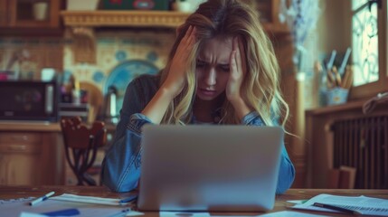 Wall Mural - Woman Overwhelmed at Work Desk